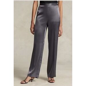 POLO RALPH LAUREN SATIN DOUBLE FACE STRAIGHT PANTS WOMENS SIZE 6 GRAY PLEATED